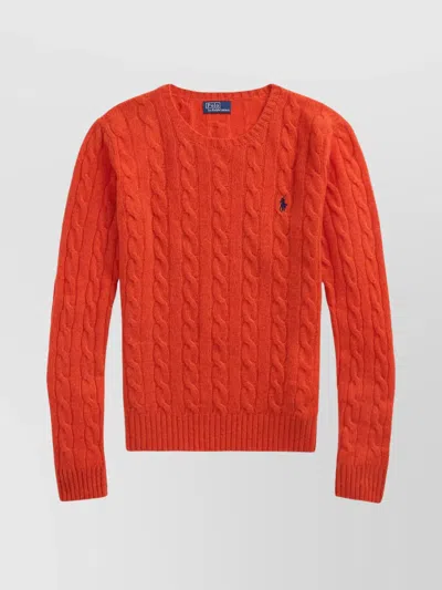 Polo Ralph Lauren Cable Knit Pullover With Ribbed Finish In Orange