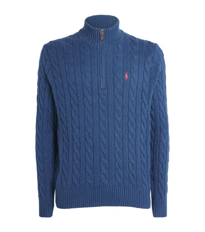 Polo Ralph Lauren Cable-knit Quarter-zip Sweater In Blue