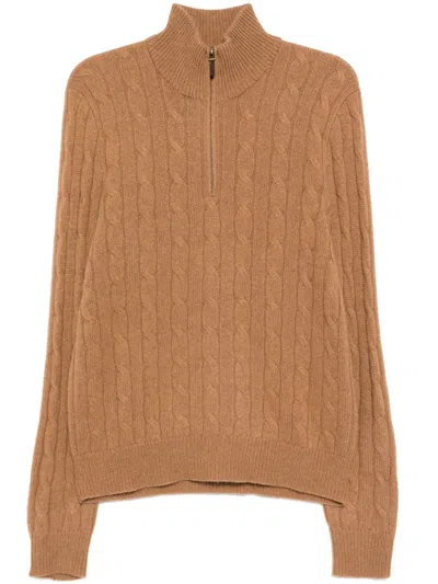 Polo Ralph Lauren Cable-knit Quarter-zip Sweater In Brown