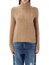 Polo Ralph Lauren Cable Knit Turtleneck Sweater In Brown