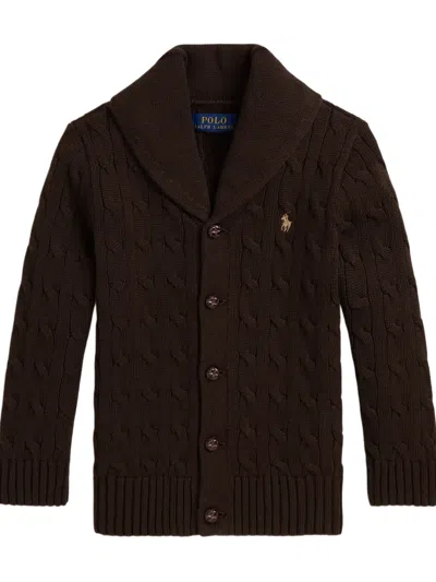Polo Ralph Lauren Kids' Cable-knit Shawl Collar Cardigan In Brown