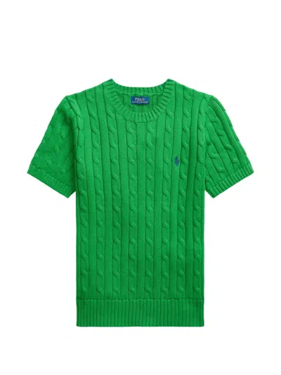 Polo Ralph Lauren Cable-knit Short-sleeved Sweater In Green