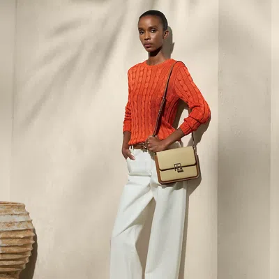 Polo Ralph Lauren Cable-knit Silk Crewneck Sweater In Bright Orange
