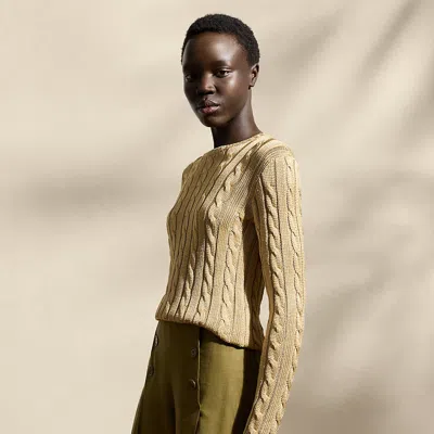 Polo Ralph Lauren Cable-knit Silk Crewneck Sweater In Lux Tan