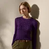 Polo Ralph Lauren Cable-knit Silk Crewneck Sweater In Purple