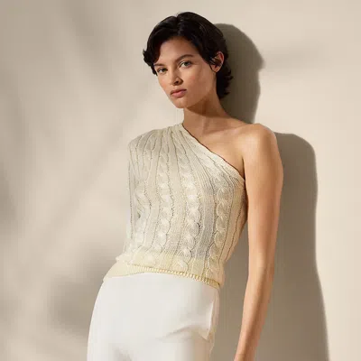 Polo Ralph Lauren Cable-knit Silk One-shoulder Sweater In Lux Cream