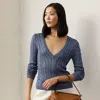 Polo Ralph Lauren Cable-knit Silk V-neck Sweater In Cornflower