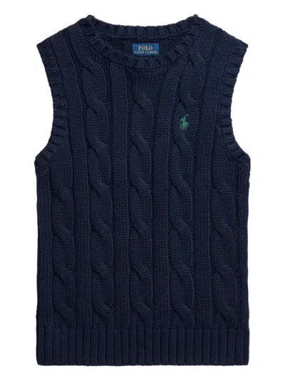Polo Ralph Lauren Kids' Cable-knit Sleeveless Sweater In Blue