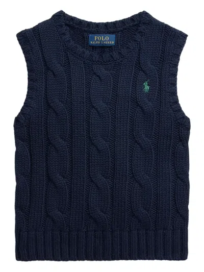 Polo Ralph Lauren Kids' Cable-knit Sleeveless Sweater In Blue