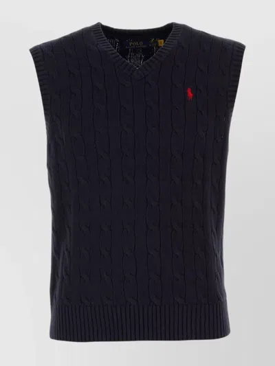 Polo Ralph Lauren Cable Knit Sleeveless V-neck Vest In Blue