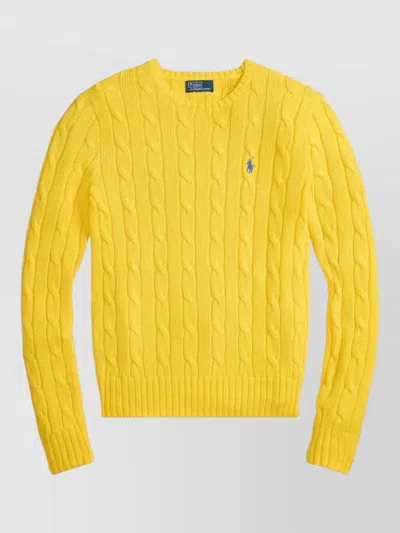 Polo Ralph Lauren Cable-knit Slim Fit Cotton Crewneck Jumper In Yellow
