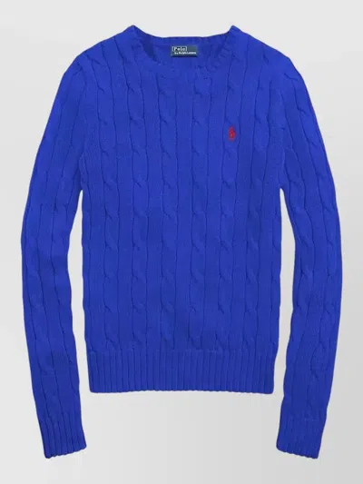 Polo Ralph Lauren Cable Knit Slim Fit Cotton Crewneck Sweater In Blue