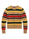 Polo Ralph Lauren Striped Cable Knit Cardigan With Ribbed Cuffs And Hem In Multi
