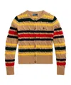 Polo Ralph Lauren Striped Cable Knit Cardigan With Ribbed Cuffs And Hem In Brown