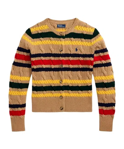 Polo Ralph Lauren Cable-knit Striped-pattern Cardigan In Brown
