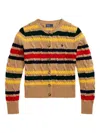 Polo Ralph Lauren Striped Cable Knit Cardigan With Ribbed Cuffs And Hem In Multi