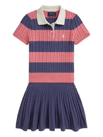 POLO RALPH LAUREN CABLE-KNIT STRIPED POLO SKIRT SET
