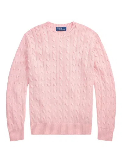 Polo Ralph Lauren Cable Knit Cotton Crewneck Sweater In Pink