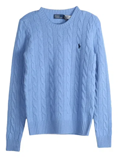 Polo Ralph Lauren Cable Knit Crewneck Sweater With Ribbed Trim In New Litch Blue