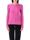 Polo Ralph Lauren Cable Knit Sweater With Round Neckline And Long Sleeves In Pink