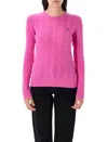 Polo Ralph Lauren Cable Knit Sweater With Round Neckline And Long Sleeves In Pink