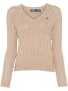 Polo Ralph Lauren Cable Knit V-neck Sweater In 中性色
