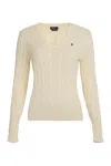 Polo Ralph Lauren Kimberly Polo Pony Cable-knit Jumper In Beige