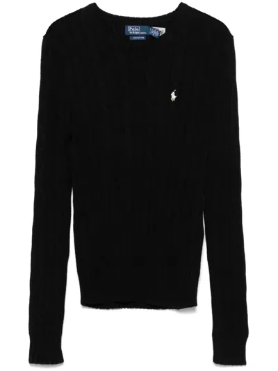 Polo Ralph Lauren Cable Wool And Cashmere Crewneck Jumper In Black