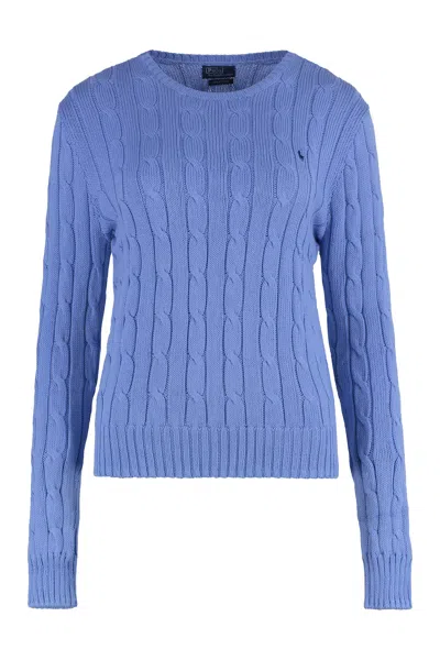 Polo Ralph Lauren Crew-neck Cable-knit Sweater With Logo Knitwear Light Blue