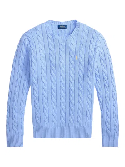 Polo Ralph Lauren Cable Knit Jumper Ribbed Cuffs Hem In Blue