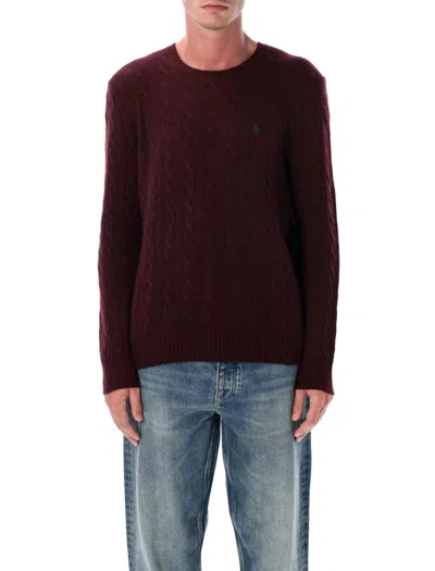 Polo Ralph Lauren Ralph Lauren Cable Knit Jumper Burgundy In Black