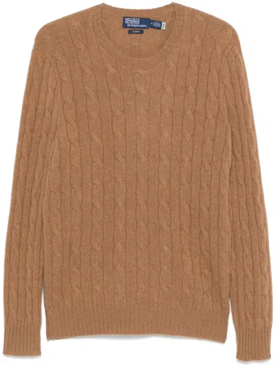 Polo Ralph Lauren Cashmere Cable Knit Crewneck Sweater In Brown