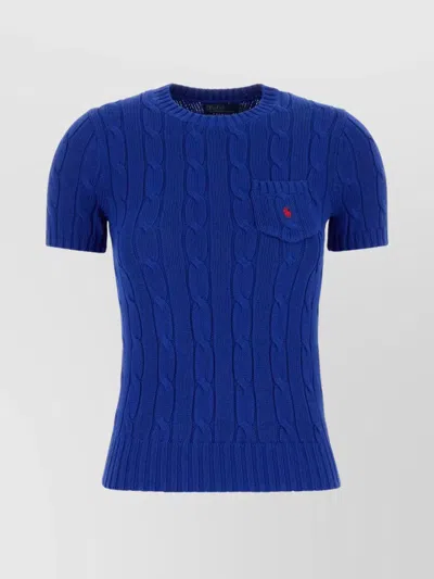 Polo Ralph Lauren Cable Knit Sweater Chest Pocket In Blue