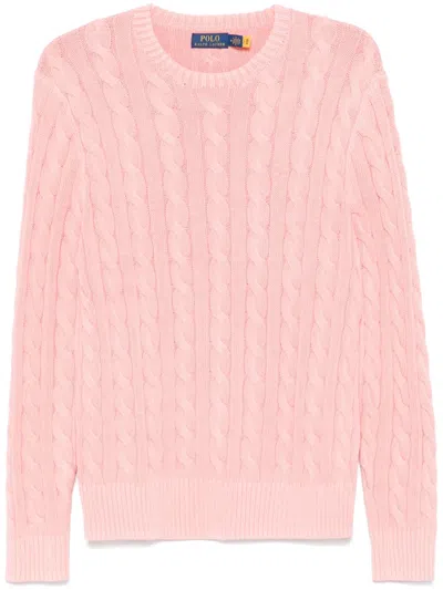 Polo Ralph Lauren Cable Knit Cotton Crewneck Sweater In Pink