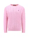 Polo Ralph Lauren Textured Cable Knit Sweater With Logo Embroidery In Pink