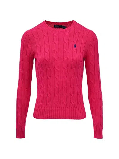 Polo Ralph Lauren Cable Knit Pullover With Embroidered Pony Emblem In Pink