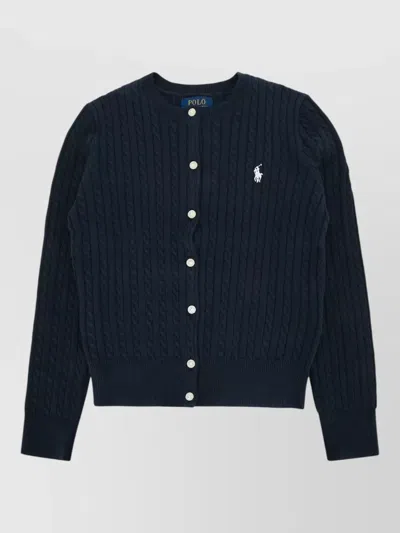 Polo Ralph Lauren Cable Knit Sweater Top Ribbed Cuffs Hem In Blue