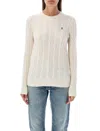 Polo Ralph Lauren Classic Cable Knit Sweater With Round Neckline And Ribbed Details In White