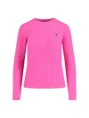 Polo Ralph Lauren Cable-knit Sweater With Blue Logo Embroidery In Pink