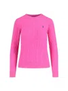 Polo Ralph Lauren Cable-knit Sweater With Blue Logo Embroidery In Pink