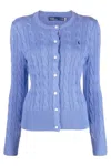 Polo Ralph Lauren Cable Knit Sweater With Button-down Front In Blue