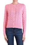 Polo Ralph Lauren Pink Polo Pony Round Neck Cardigan In Pink