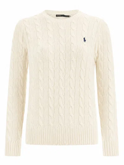 Polo Ralph Lauren Cable Knit Sweater With Crew Neckline And Ribbed Details In Multi