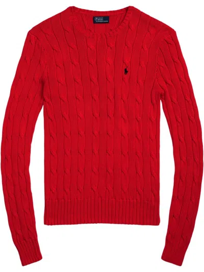 Polo Ralph Lauren Cable Knit Sweater With Embroidered Logo And Signature Motif In Red