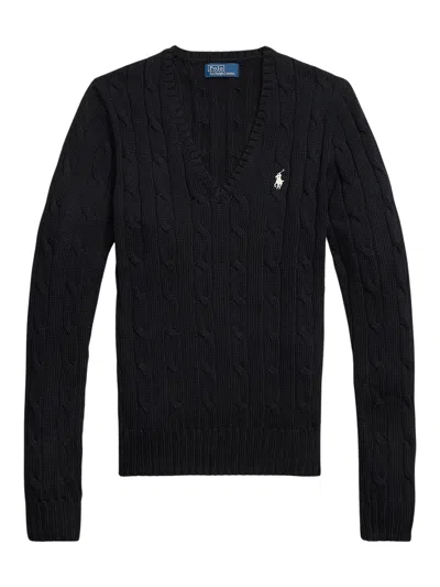 Polo Ralph Lauren Cable Knit Sweater With Logo In Blue