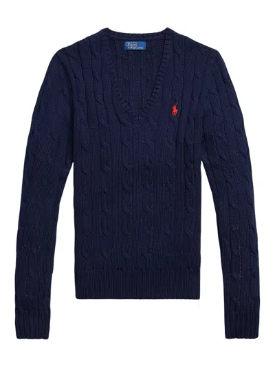 Polo Ralph Lauren Cable Knit Sweater With Logo In Blue