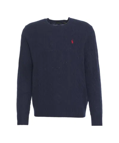 Polo Ralph Lauren Cable Knit Sweater With Logo Embroidery In Black