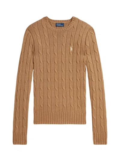 Polo Ralph Lauren Cable Knit Sweater With Logo In Brown