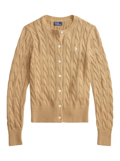 Polo Ralph Lauren Cable Knit Sweater With Logo In Neutral