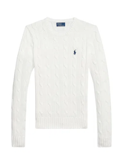 Polo Ralph Lauren Cable Knit Sweater With Logo In White